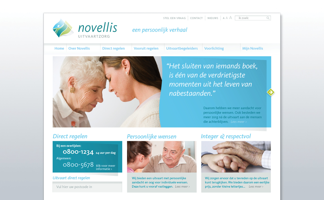 Website met vormtaal afgeleid van Novellis-beeldmerk